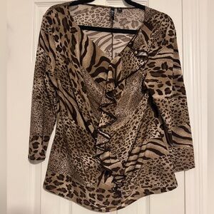 Milano Animal Print Ruffle Blouse